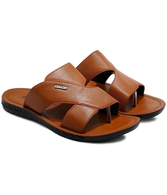 ASIAN Tan Mens Leather Slipper - None