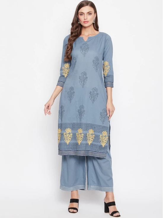 Women Grey Ethnic Motifs Printed Regular Pure Cotton Kurta with Palazzos