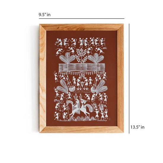 warli painting-tribals celebrating festival (brown)