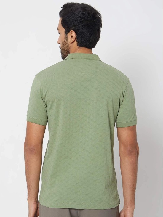 Light Olive Textured Plain Slim Fit Polo T-Shirt