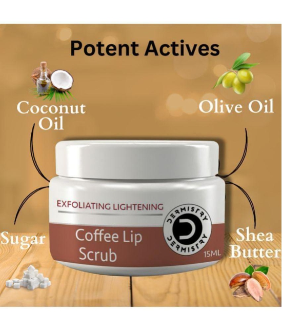 Dermistry Exfoliating Lightening Brightening Coffee Sugar Lip Care Scrub Olive & Coconut Oil Exfoliator Smoothens Damaged Dark Dry Dull Chapped Cracked Pigmented Lips Pigmentation Removal Un