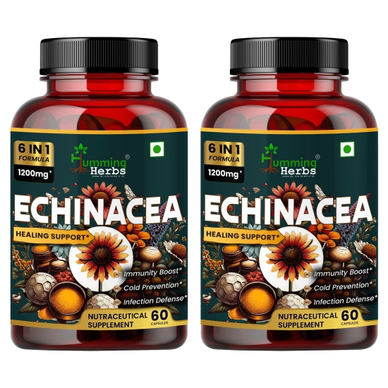 Humming Herbs Echinacea 1200mg with Elderberry, Bee Propolis & Selenium - Immune Support Complex for Cold Prevention & Healing - Antioxidant, Immunity Boosting & Defense From Infection - Pack of 2