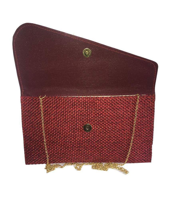 Apnav Red Jute Clutch With Sling Chain