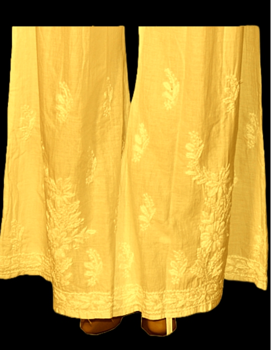 Yellow  Free Size Cotton Chikankari Embroidery Palazzo