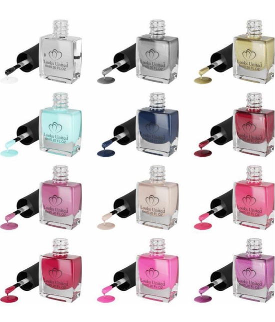 Looks United - Multi Glossy Nail Polish ( Pack of 12 )