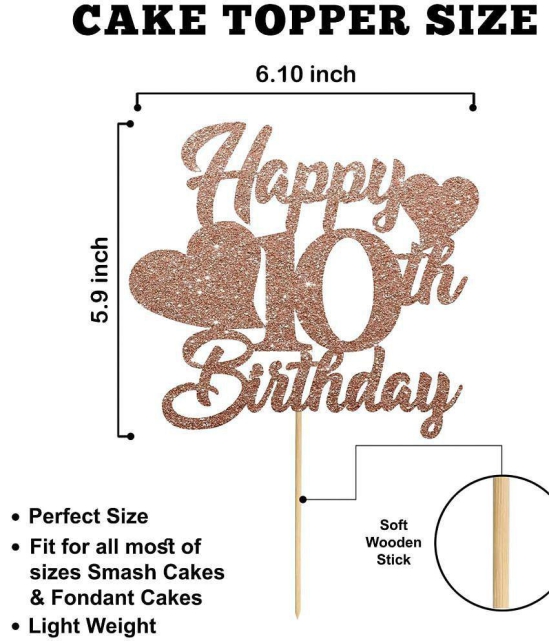 Zyozi Rose Gold Happy 10th Birthday Cake Topper, Double Digits Cake Topper, 10th Birthday Cake Topper for Baby Girls 10th Birthday Zyoziques - Rose