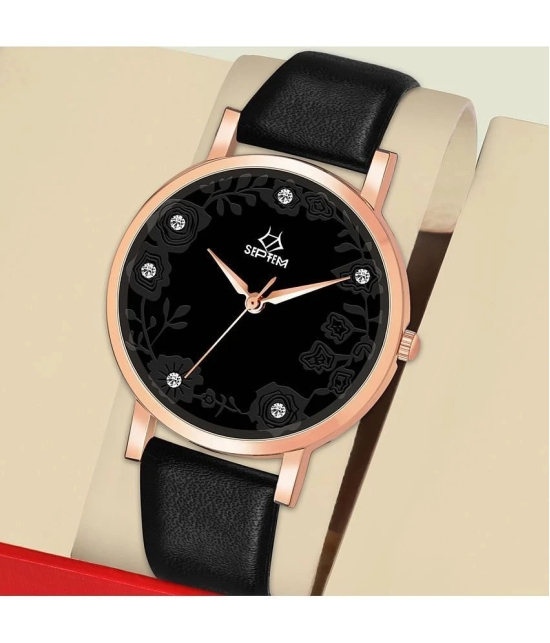 Septem Black Leather Analog Womens Watch