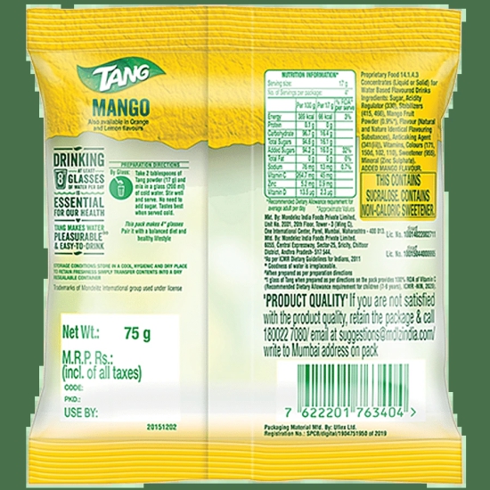 Tang Instant Drink Mix - Mango, 75 G Pouch