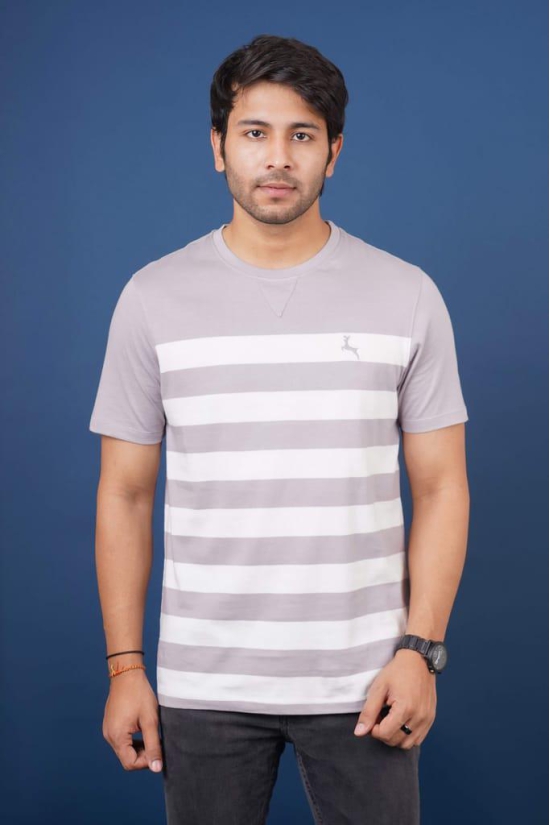 Men's Gull Grey Striped Crew Neck T-Shirt