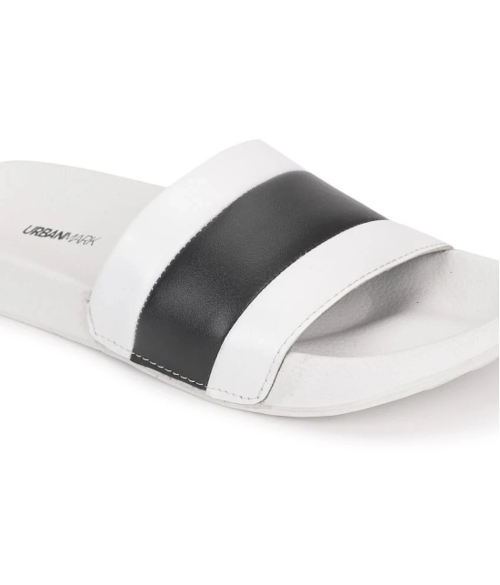 UrbanMark Men Comfortable Light Weight Striped Slider Slippers- White - None