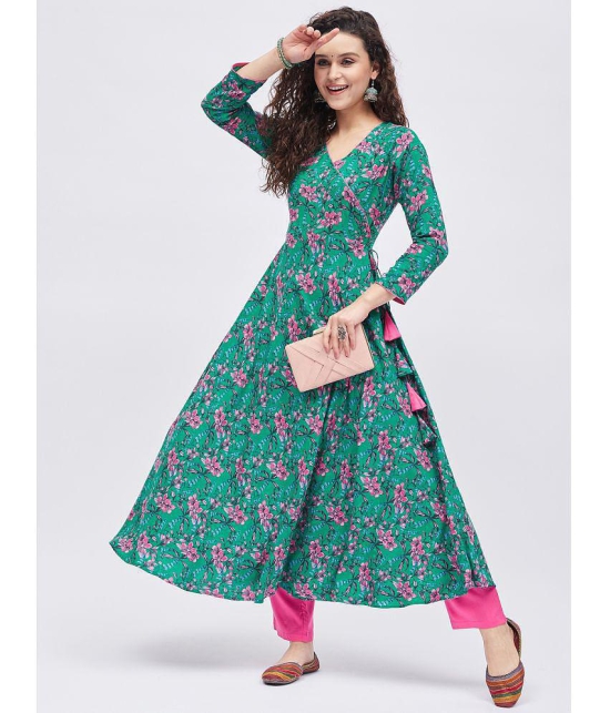 Tissu - Green Rayon Women''s Angrakha Kurti ( Pack of 1 ) - None