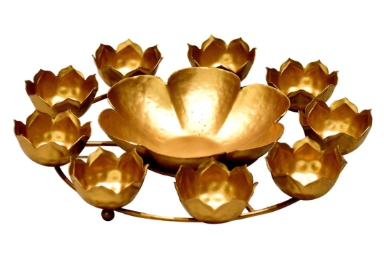 Urli Bowl Flower Flowers Design Border for Tea Light Candles Decoration.and Gifting .(Rangoli)