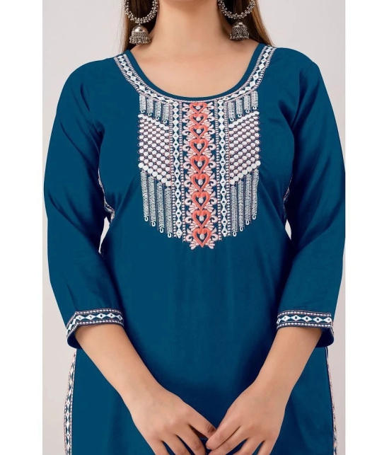 Kapadia - Teal Rayon Womens Straight Kurti ( Pack of 1 ) - None