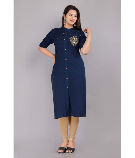 HIGHLIGHT FASHION EXPORT - Navy Cotton Blend Women''s Front Slit Kurti ( Pack of 1 ) - None