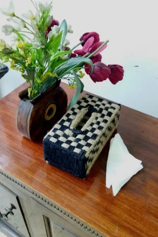 Sandy Jute Tissue Box-Black & Brown