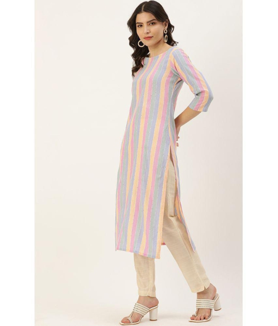 Hritika Cotton Blend Striped Straight Womens Kurti - Multicoloured ( Pack of 1 ) - None