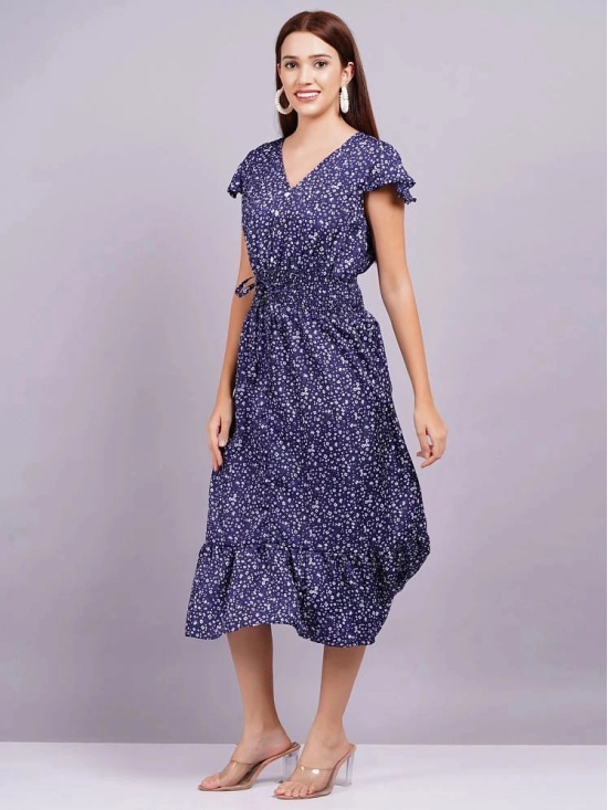 HIGHLIGHT FASHION EXPORT Crepe Printed Midi Womens Fit & Flare Dress - Blue ( Pack of 1 ) - None