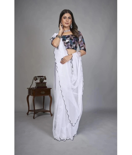 Apnisha Organza Solid Saree With Blouse Piece - White ( Pack of 1 ) - White