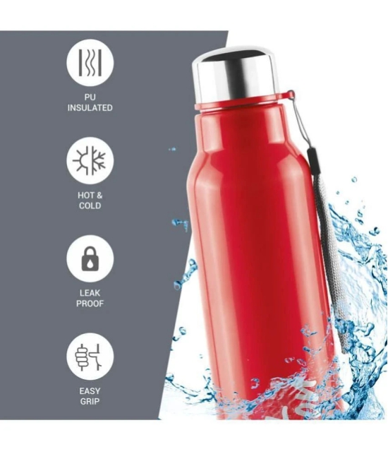 Milton Steel Fit 600 Insulated Inner Stainless Steel Water Bottle, 1 Piece, 520 ml, Red | Easy Grip | Leak Proof | Hot or Cold | School | Office | Gym | Hiking | Treking | Travel Bottle - Re