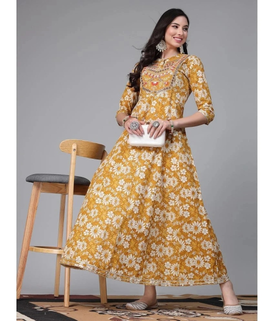 Stylum Cotton Printed Anarkali Womens Kurti - Mustard ( Pack of 1 ) - None