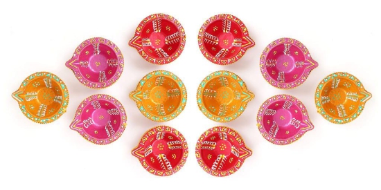 Mitti ke Decorative Diye - 12 Pcs (Can Filled up by Any Oil)