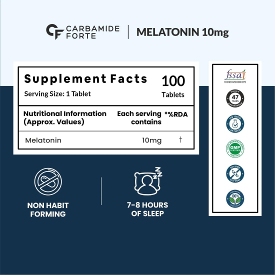 Carbamide Forte Melatonin 10mg Sleeping Aid Pills | Sleep Supplement - 100 Veg Tablets-100 Tablets