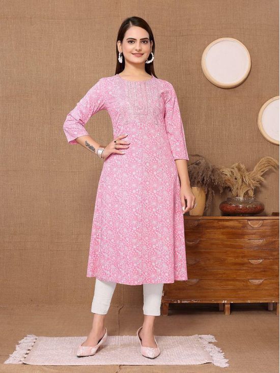 Rangita Women Rayon Pink Embroidered Calf Length A-line Kurti - None