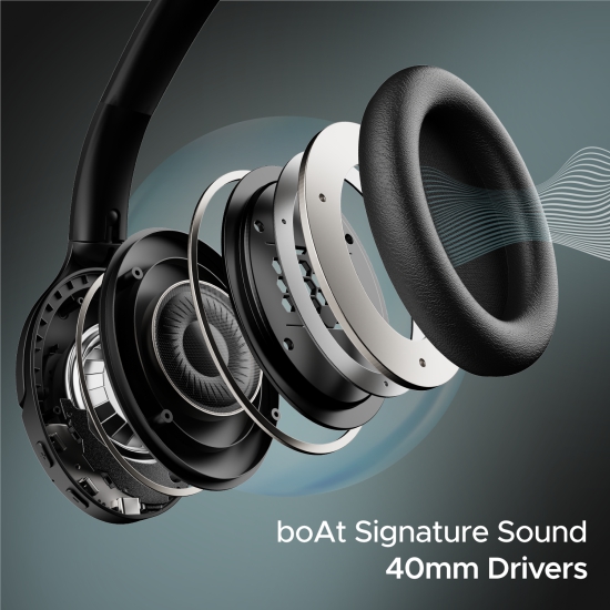 boAt Rockerz 551ANC | Noise Cancelling Wireless Headphone, Upto 100 Hours Playback, 40mm Driver, ENx™ Technology, Custom-tuned EQ Mode Stellar Black