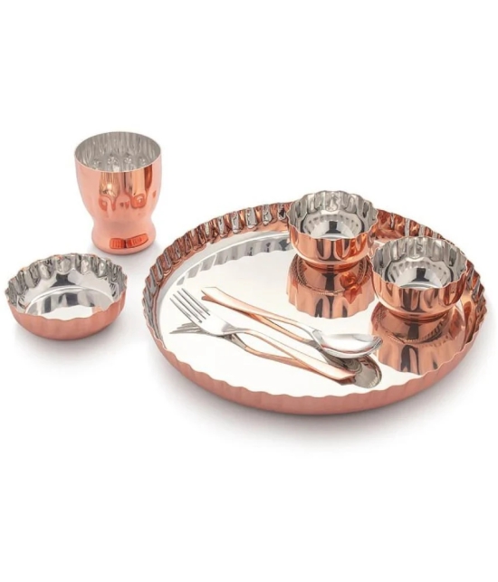 Dynore - 7 Pcs Copper Plated Dinner Set Gold Stainless Steel Dinner Set ( Pack of 7 ) - Gold