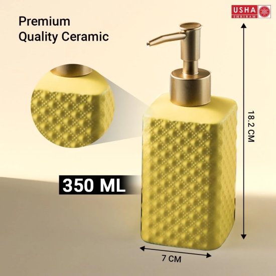 USHA SHRIRAM 350ml Ceramic Soap Dispenser Bottle, Yellow, Pack of 1-USHA SHRIRAM 350ml Ceramic Soap Dispenser Bottle, Yellow, Pack of 1.