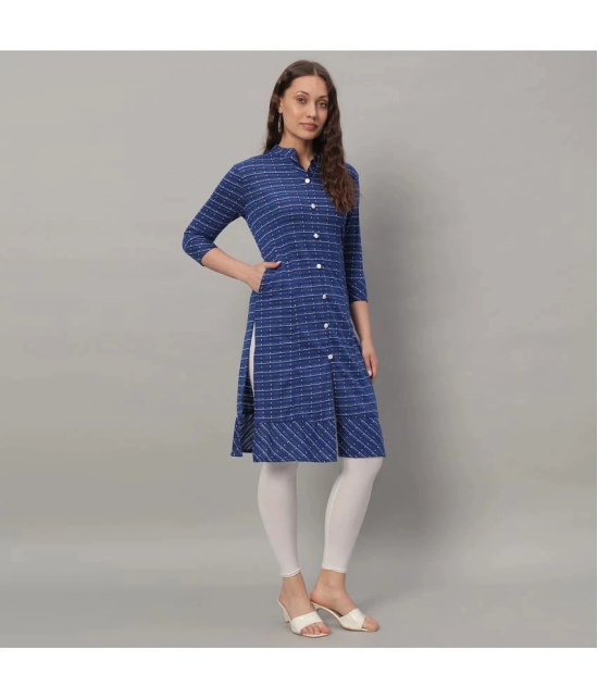 Glito Cotton Blend Checks Front Slit Womens Kurti - Blue ( Pack of 1 ) - None