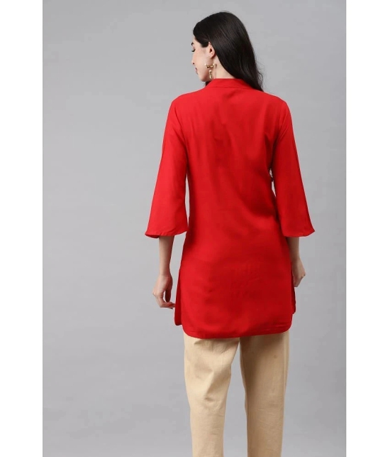 HIGHLIGHT FASHION EXPORT - Red Rayon Womens Straight Kurti - M