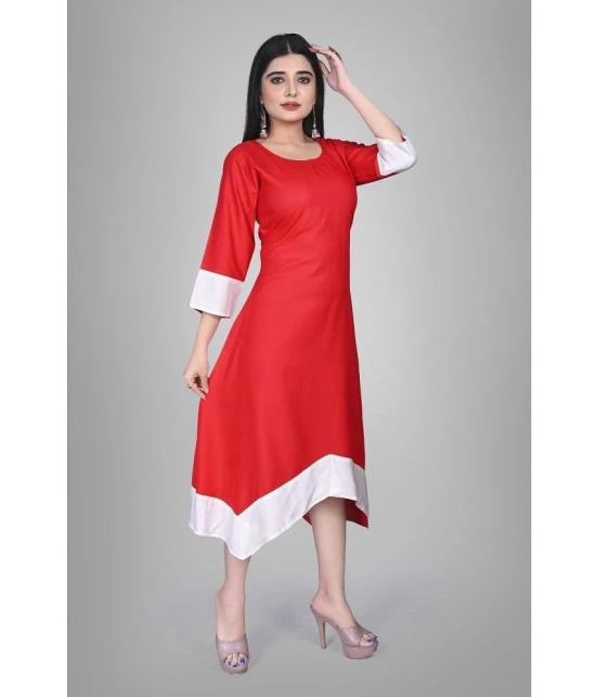 Kapadia - Red Rayon Womens Asymmetrical Kurti ( Pack of 1 ) - None