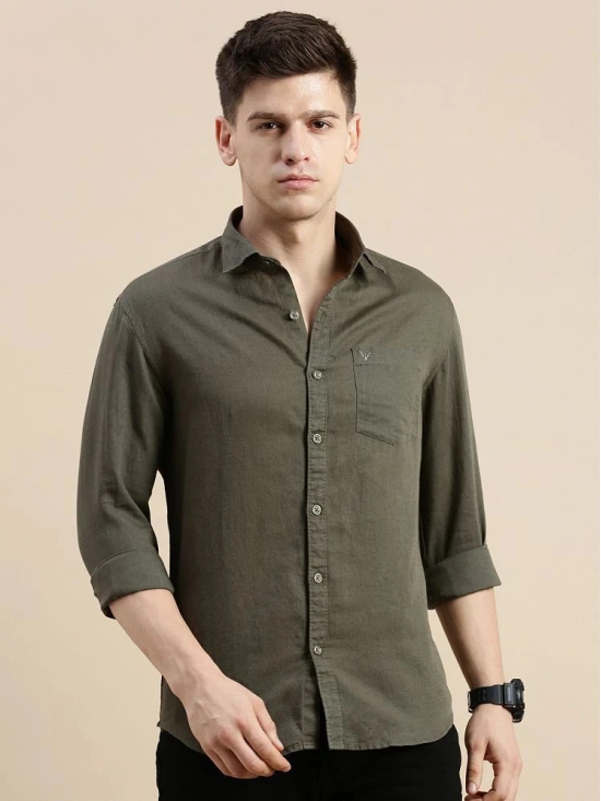 Showoff Linen Regular Fit Solids Full Sleeves Mens Casual Shirt - Olive ( Pack of 1 ) - None