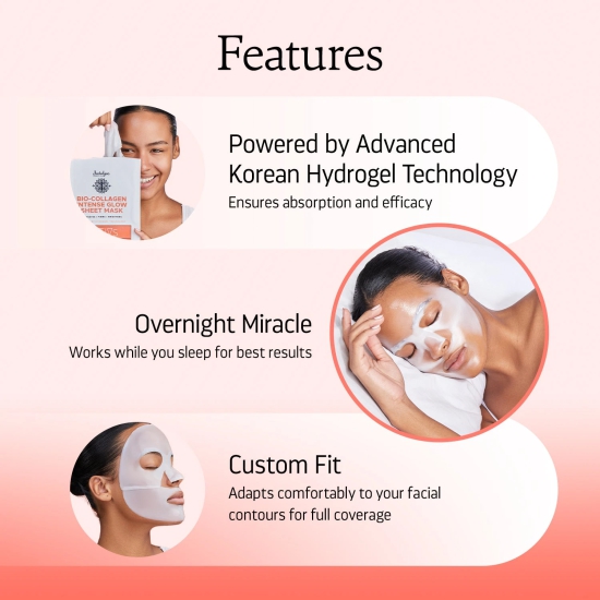 Bio Collagen Intense Glow Hydrating Overnight Sheet Mask-Pack of 8