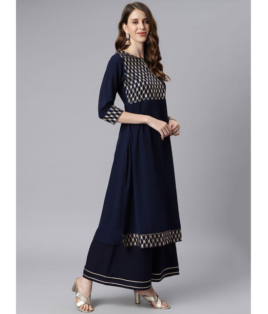 Janasya - Navy Crepe Women''s Double Layered Kurti ( Pack of 1 ) - 3XL