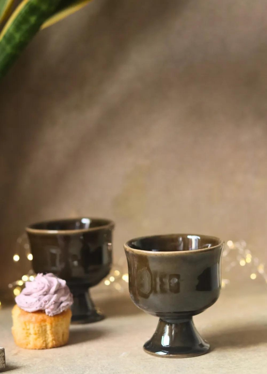 Glossy Black Ice Cream Goblet-Set of two