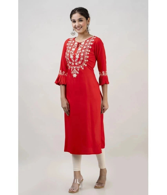 MAUKA - Red Rayon Womens Straight Kurti ( Pack of 1 ) - None