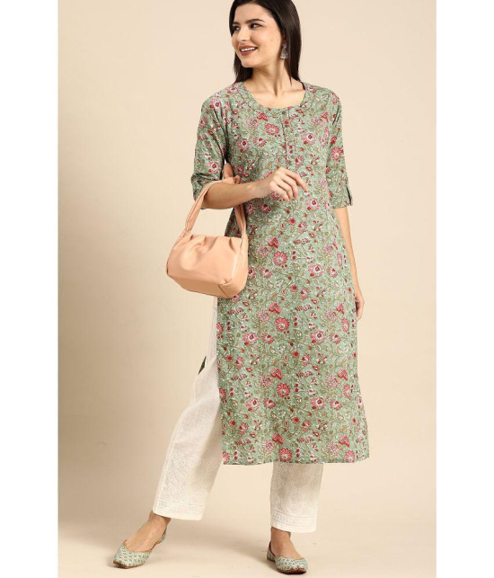 Rajnandini - Green 100% Cotton Women's Straight Kurti ( Pack of 1 ) - None