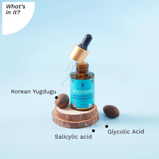 Pilgrim Korean Salicylic Acid 1% + Glycolic Acid 3% Anti Acne Serum for oily & acne prone skin | All Skin Types | Korean Skin Care | For Men & Women | Vegan & Cruelty-free| 30ml