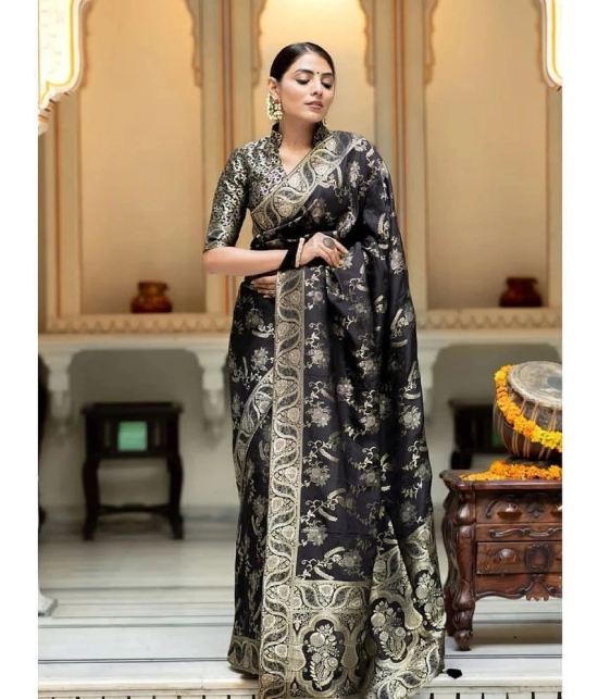 Apnisha Silk Embellished Saree With Blouse Piece - Black ( Pack of 1 ) - Black