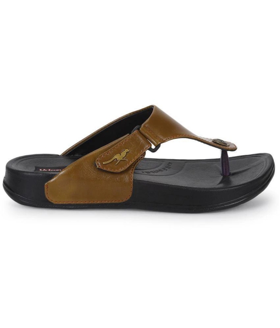 UrbanMark Men Two-Tone Upper With Side Velcro Strap Thong Flip-Flop - Brown - None