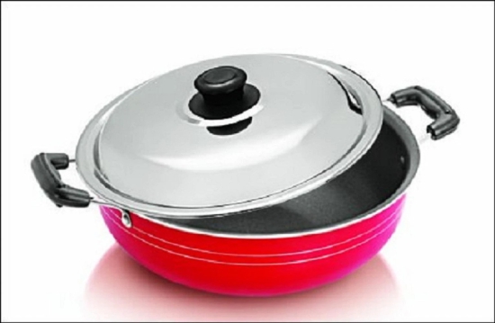 DYNAMIC STORE Dynore Non stick Deep Kadai with SS Lid, 2 L capacity