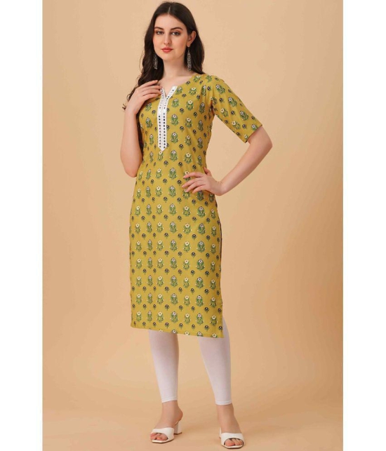 Glomee Crepe Printed Straight Women''s Kurti - Yellow ( Pack of 1 ) - None