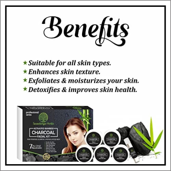 Soundarya Herbs Activated Charcoal Bamboo Facial Kit - 140g | Natural Detoxifying and Purifying