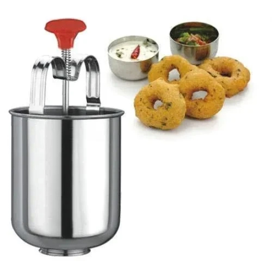 Komal Stainless Steel Medu Vada Maker Bowls | Donut Maker Dispenser | Silver | 1 Pc