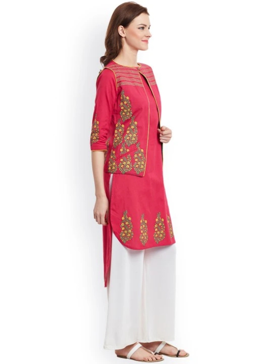 Women Pink Block Print Kurta with Jacket