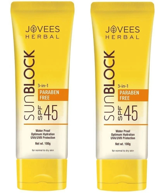 Jovees Herbal Sun Block Sunscreen SPF 45 For Normal To Dry Skin 100g (Pack of 2)