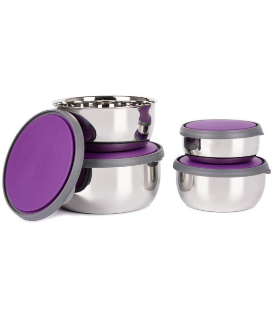 HomePro Bowl 4pcs With Lid Steel Purple Food Container ( Set of 4 ) - Purple