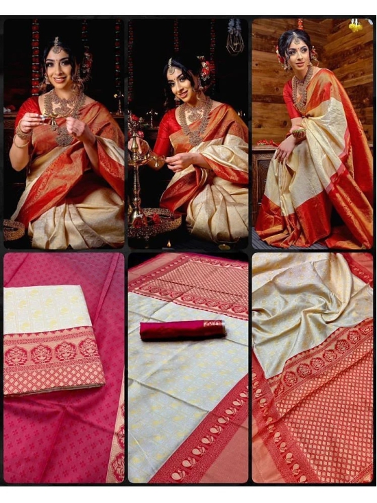 JULEE Banarasi Silk Woven Saree With Blouse Piece - Off White ( Pack of 1 ) - Off White